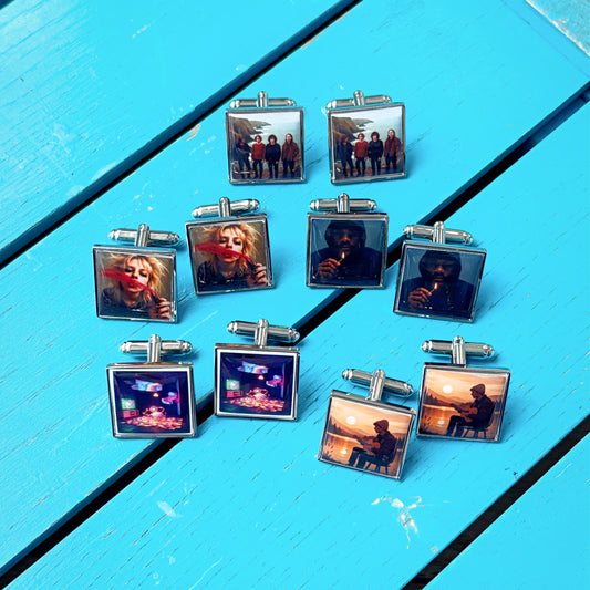 Personalised album cover cufflinks, custom music lover wedding groomsmen gift