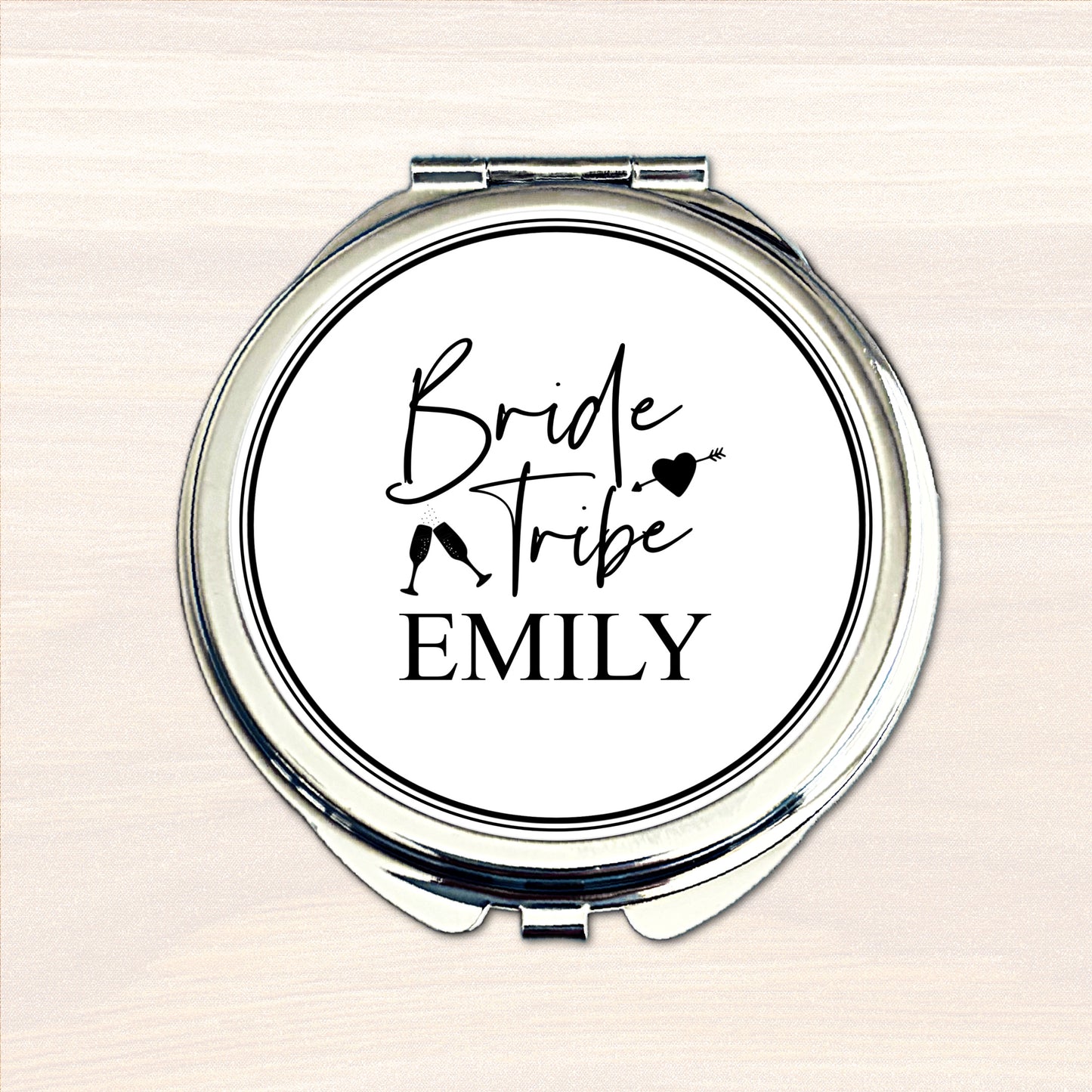 Bride Tribe compact mirror personalised in wedding colour scheme