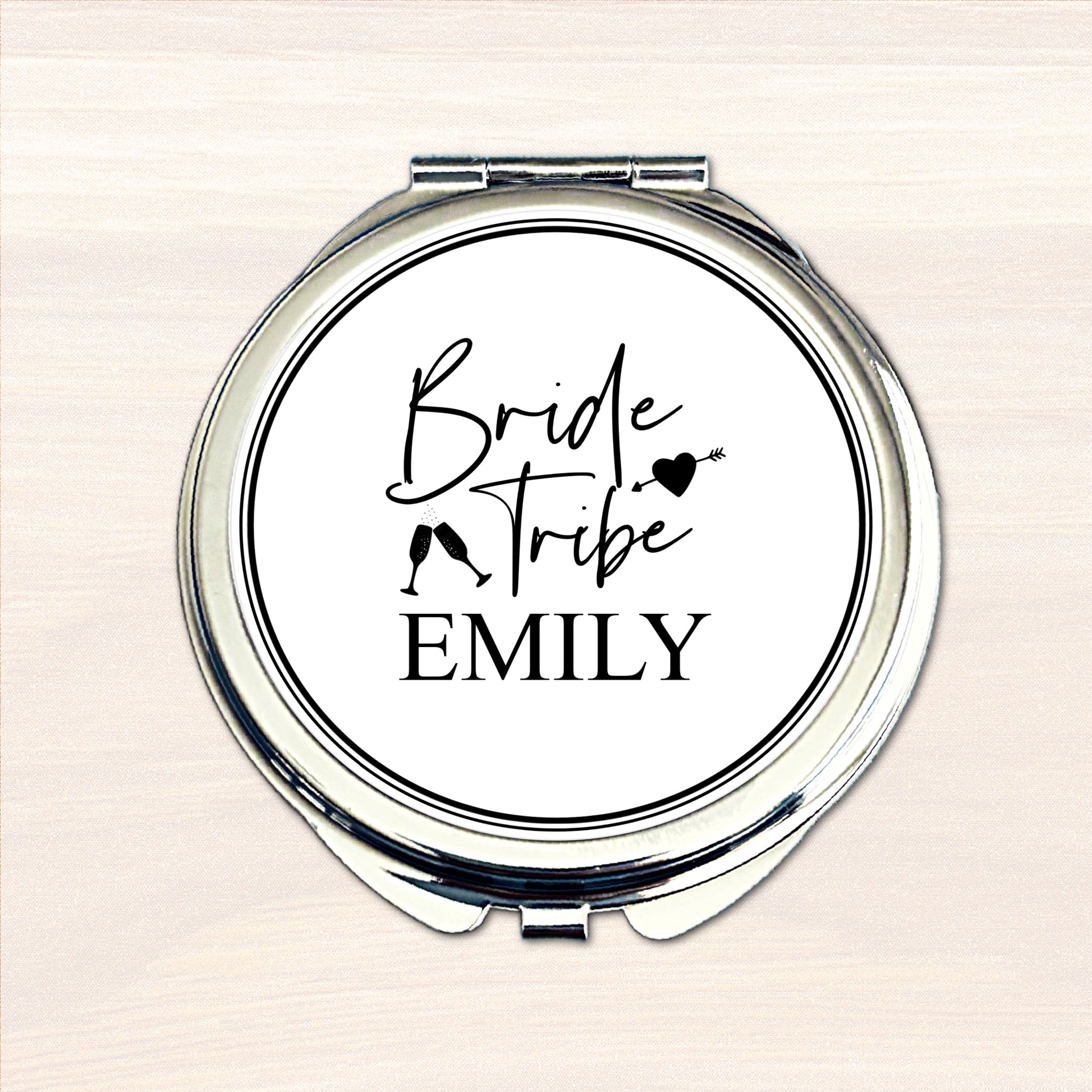 Bride Tribe compact mirror personalised in wedding colour scheme