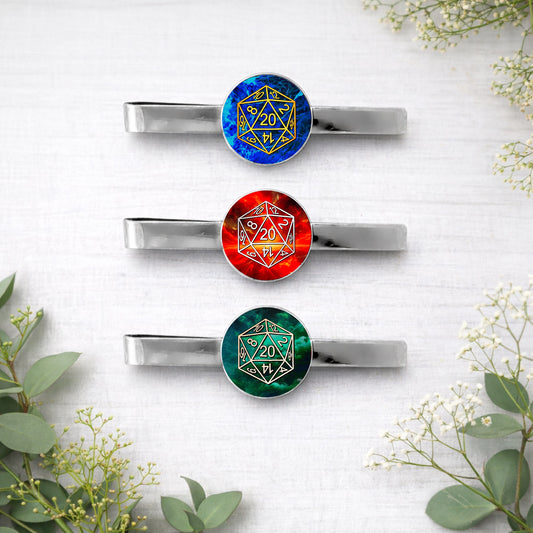 D20 Dice Tie Bar • Custom Colour Tabletop RPG Tie Clip • Geek Wedding Gift