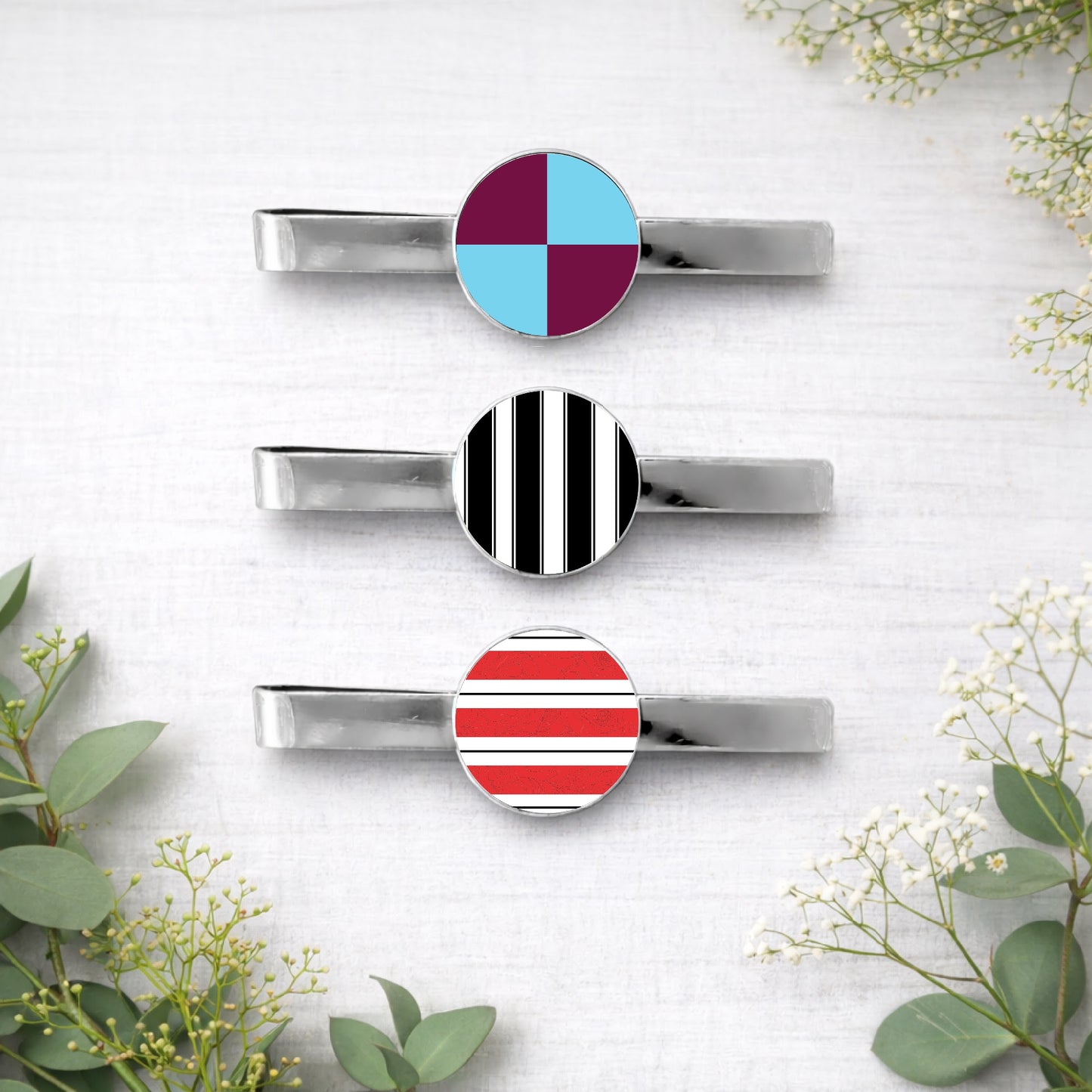 Personalised football team colours tie bars with striped and retro kit designs
