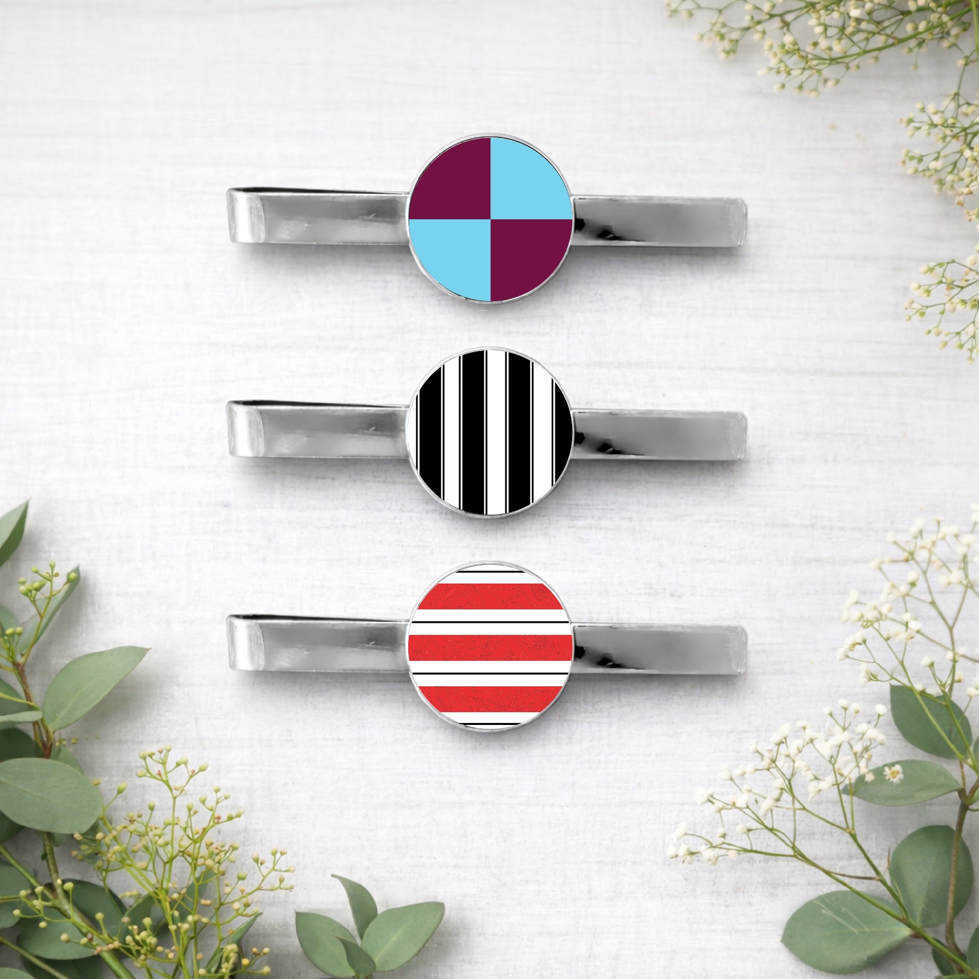 Personalised football team colours tie bars with striped and retro kit designs