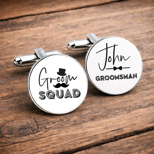 Personalised Groomsman Groom Squad cufflinks wedding gift