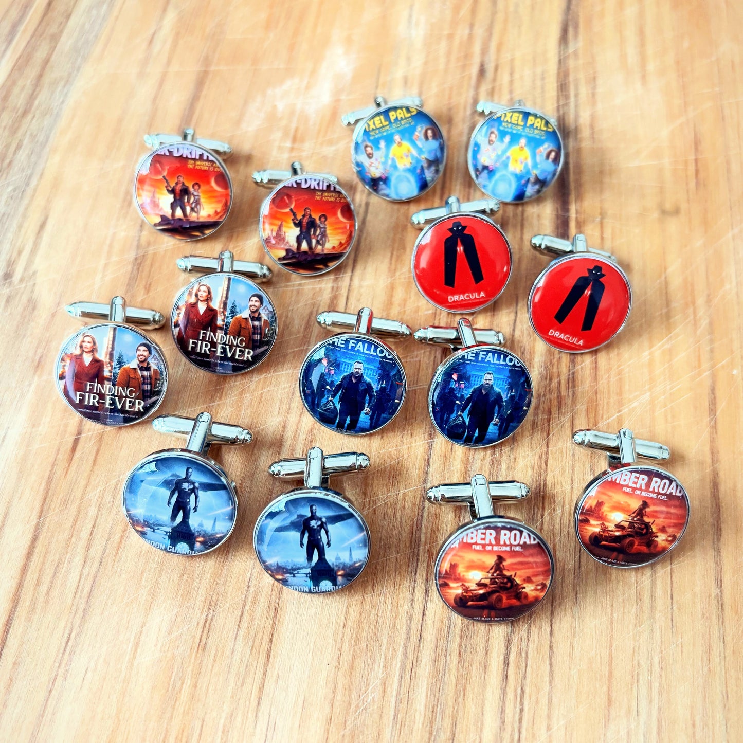 Personalised film poster cufflinks, custom movie lover wedding groomsmen gift