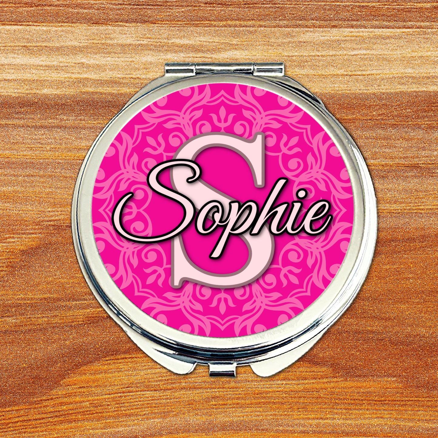 Personalised pink bridesmaid compact mirror matching blush wedding colours
