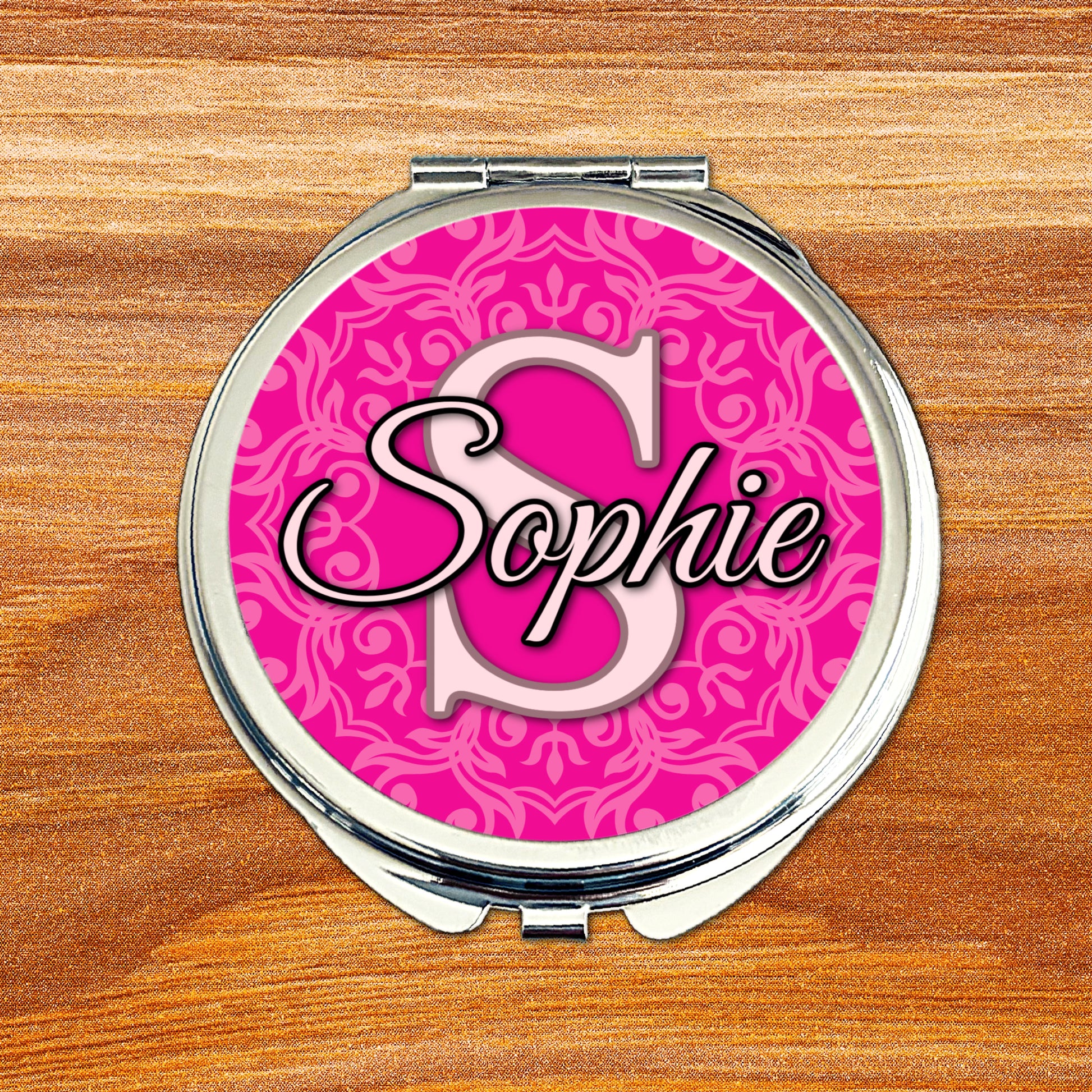 Personalised pink bridesmaid compact mirror matching blush wedding colours