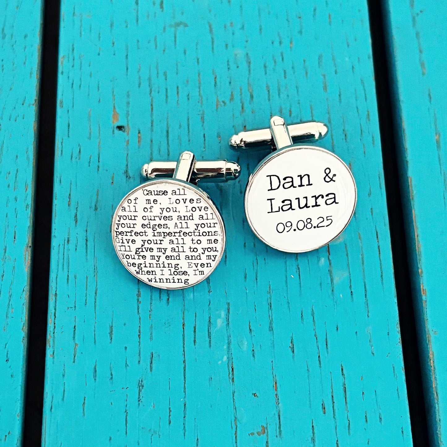 Personalised Song Lyrics Cufflinks • Custom Wedding Music Cufflinks • Groom, Best Man or Father Gift