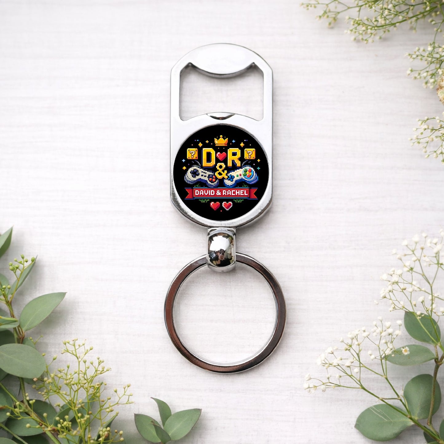 Personalised Wedding Logo Bottle Opener Keyring – Custom Wedding Favour Gift for Bridesmaids, Groomsmen & Guests