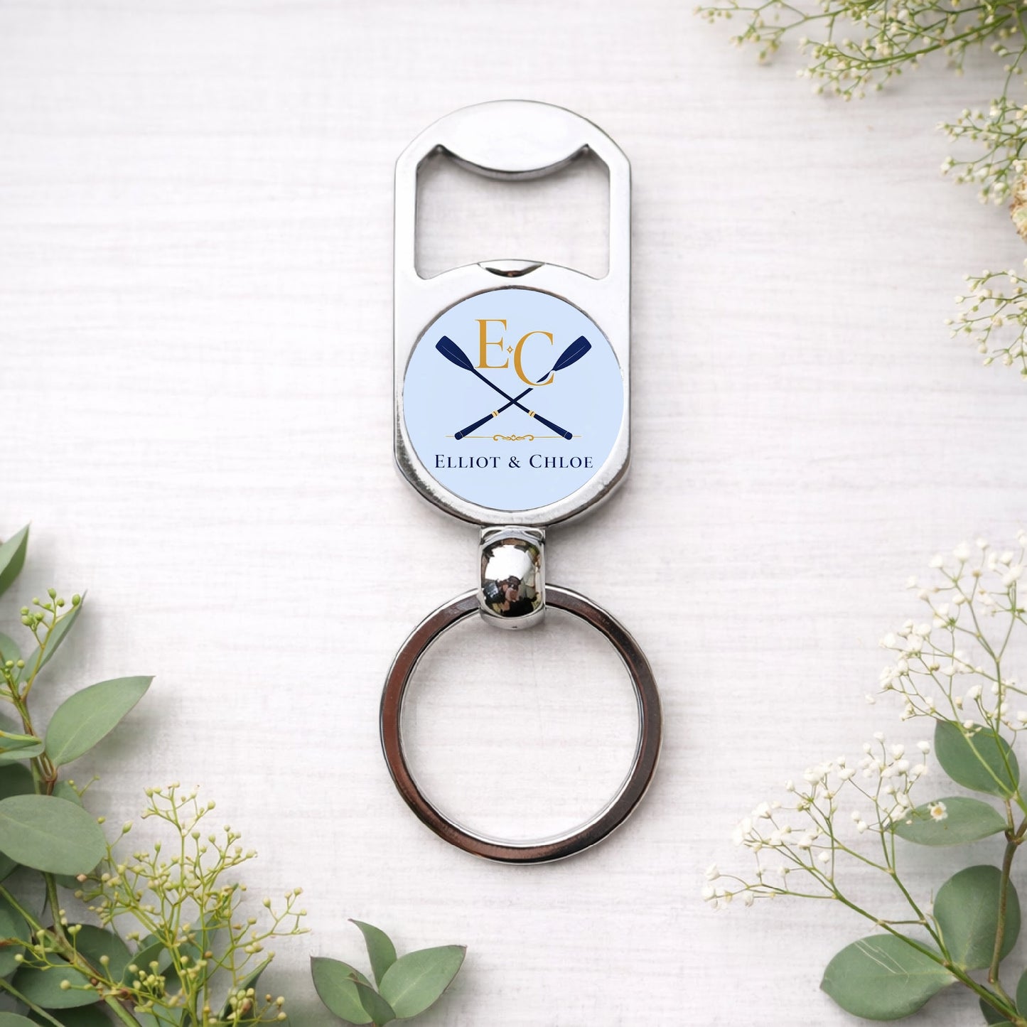 Personalised Wedding Logo Bottle Opener Keyring – Custom Wedding Favour Gift for Bridesmaids, Groomsmen & Guests