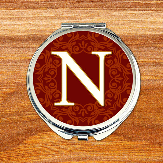 Burgundy wedding colour compact mirror with personalised monogram initial, bridal party gift