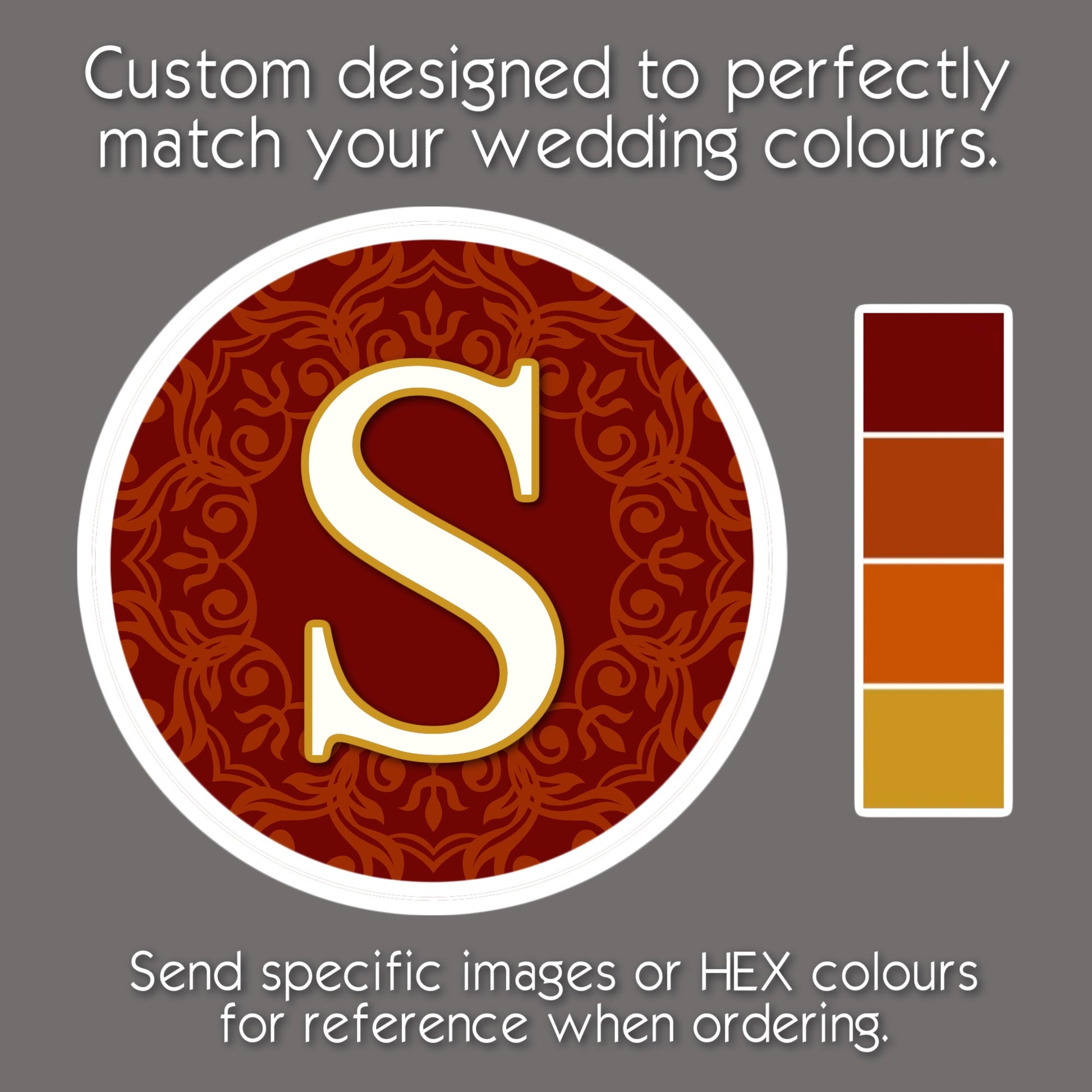 Custom red wedding initial cufflinks in burgundy and gold tones