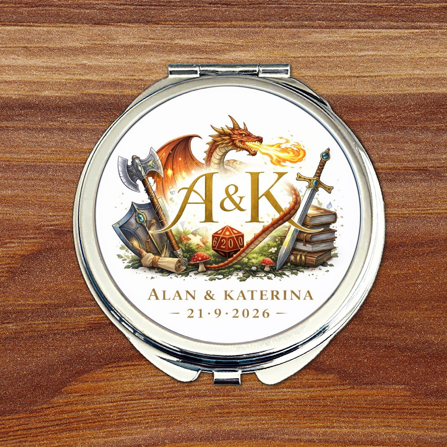 Personalised Wedding Logo Compact Mirror • Custom Couple Logo Keepsake • Bridal Party Gift