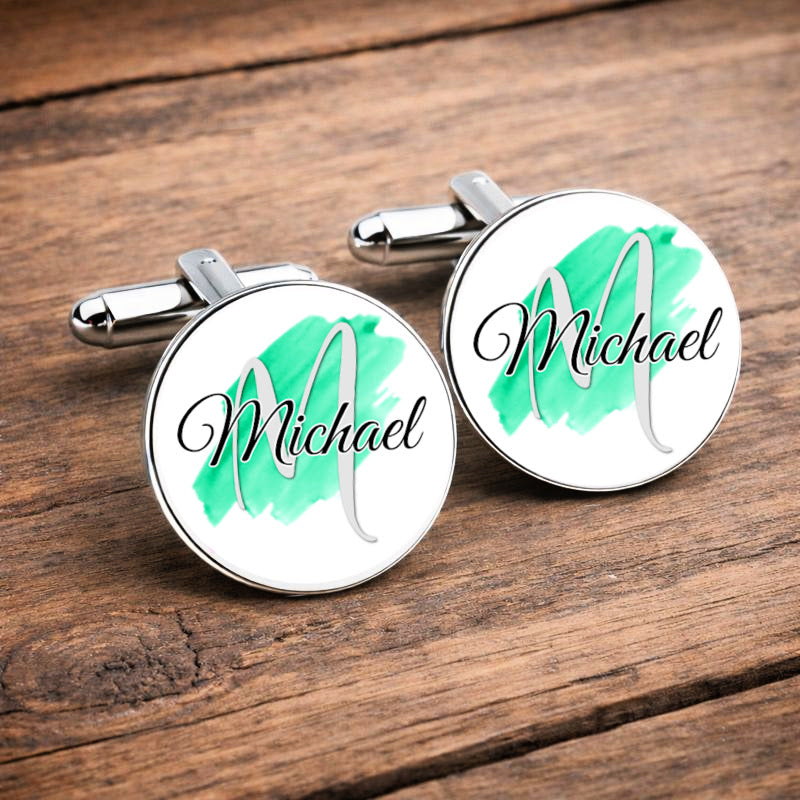 Colour Splash Personalised Name Cufflinks • Custom Wedding Colours • Groomsmen Gift