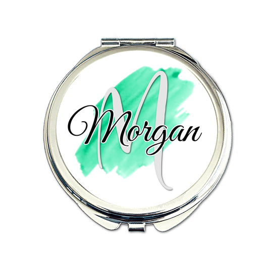 Personalised watercolour bridesmaid compact mirror with custom name