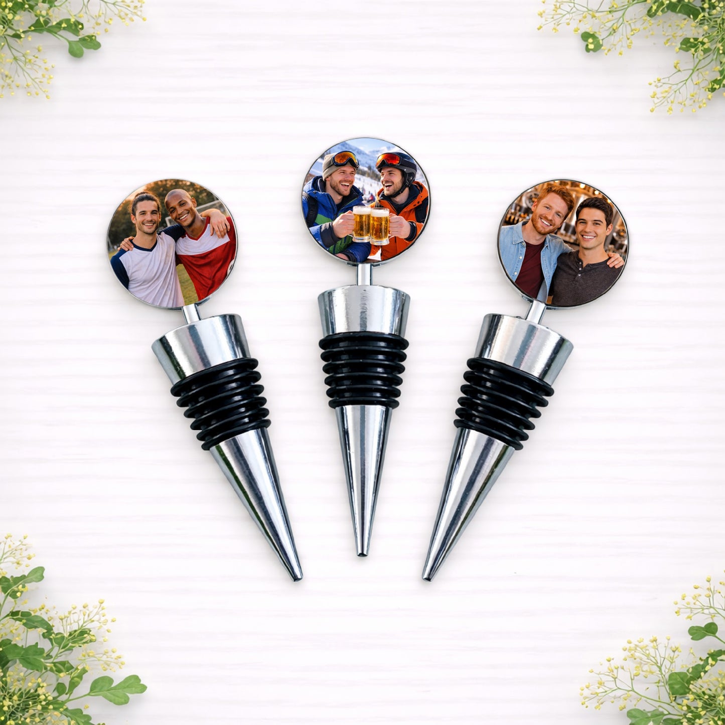 Personalised photo bottle stoppers for groomsmen and best man wedding gifts