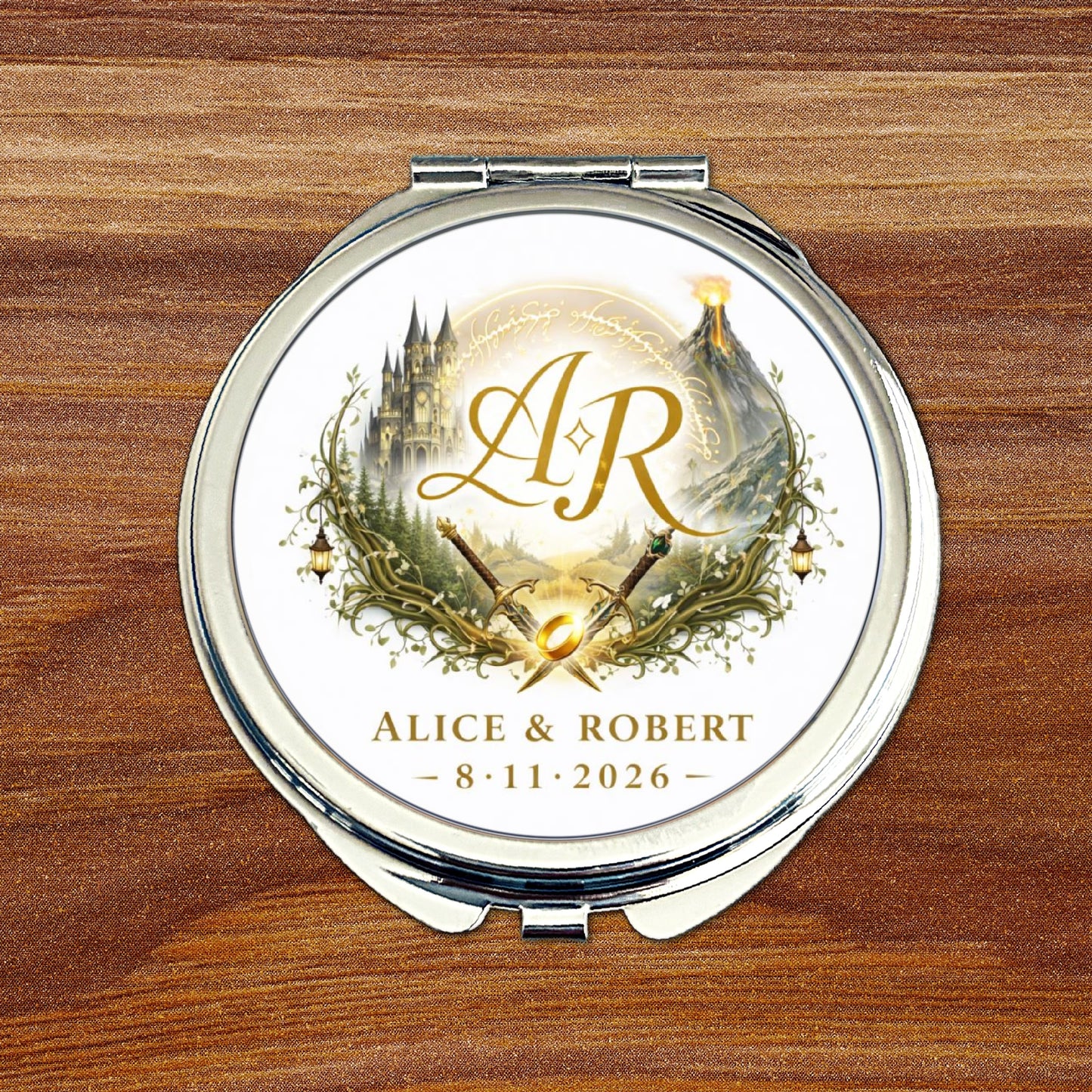 Personalised Wedding Logo Compact Mirror • Custom Couple Logo Keepsake • Bridal Party Gift