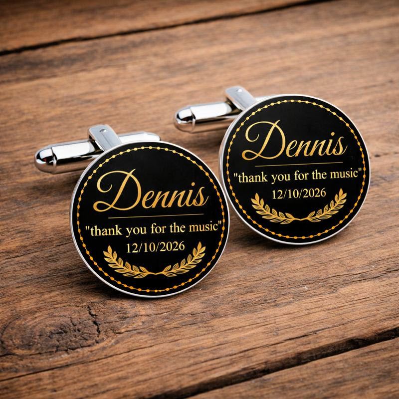 Personalised musician cufflinks wedding thank you gift black and gold