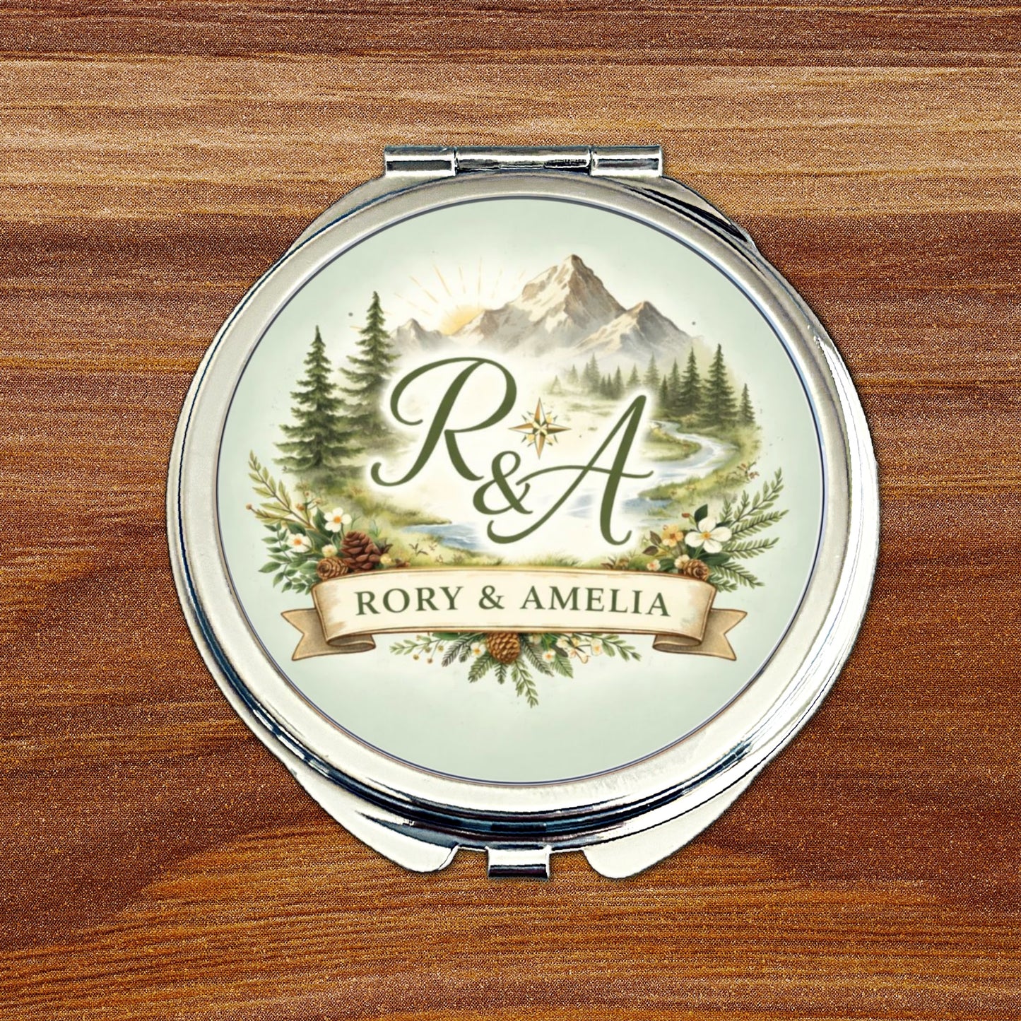 Personalised Wedding Logo Compact Mirror • Custom Couple Logo Keepsake • Bridal Party Gift