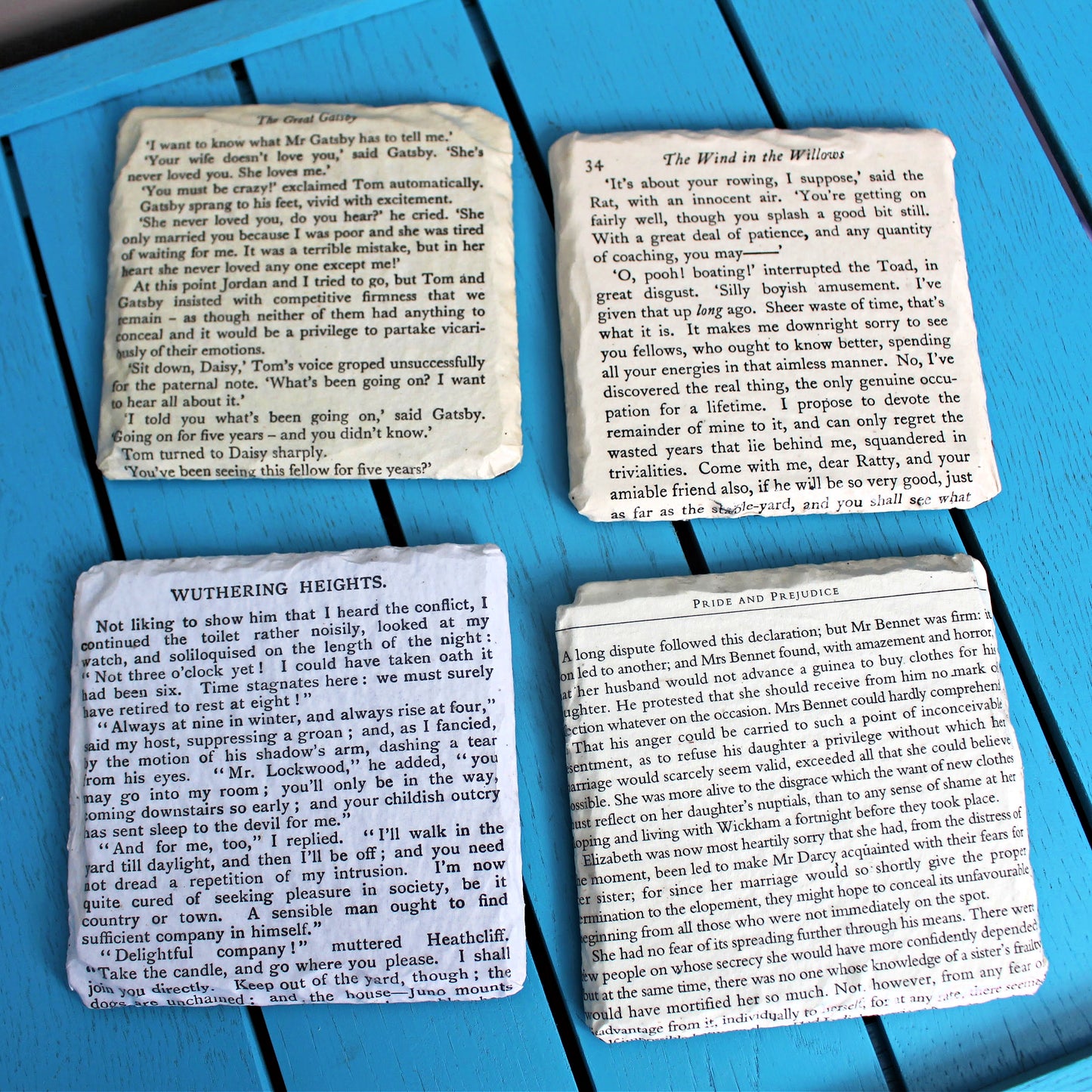 Reclaimed Book Page Slate Coasters Set of 4 • Vintage Literary Wedding Favours • Classic Book Gifts