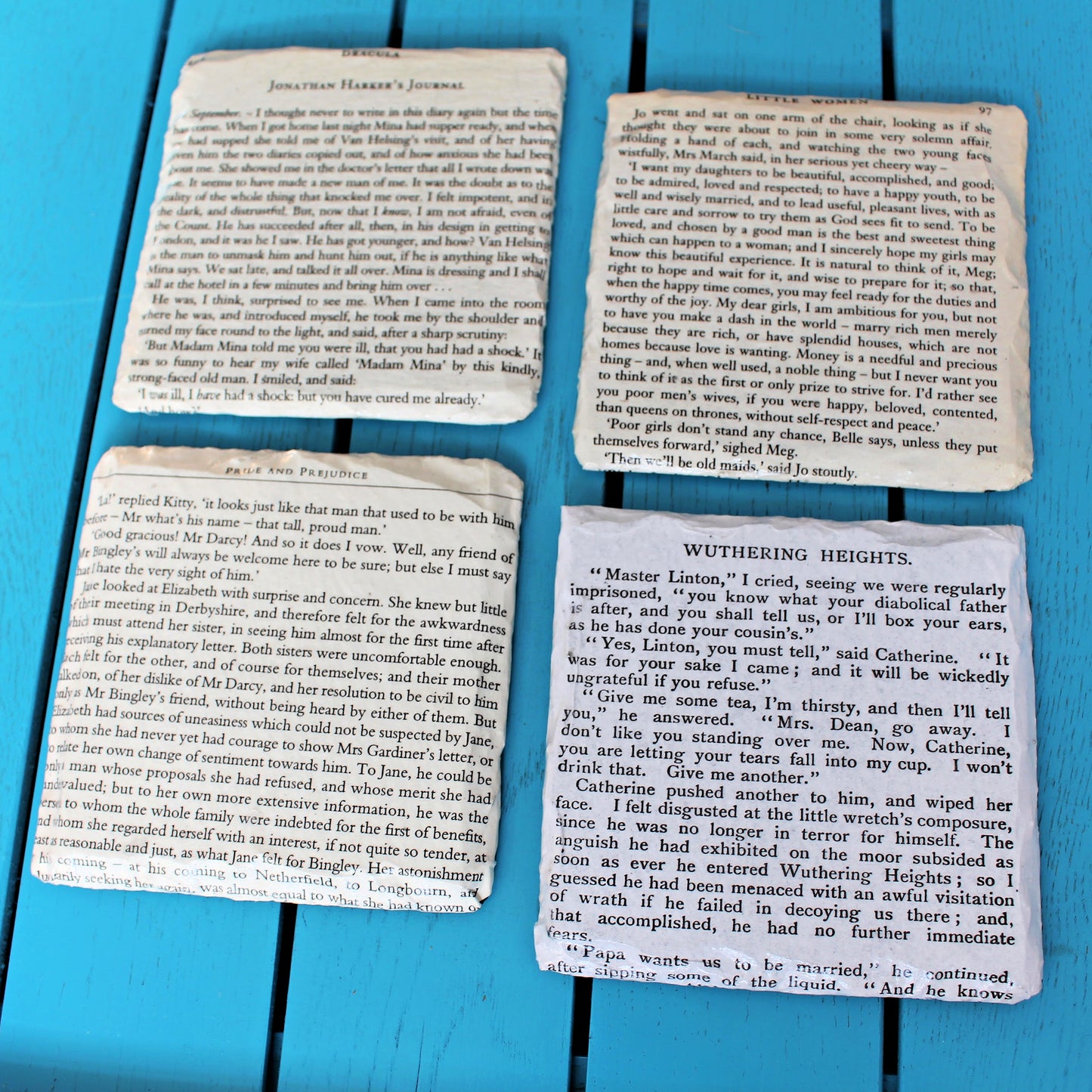 Reclaimed Book Page Slate Coasters Set of 4 • Vintage Literary Wedding Favours • Classic Book Gifts