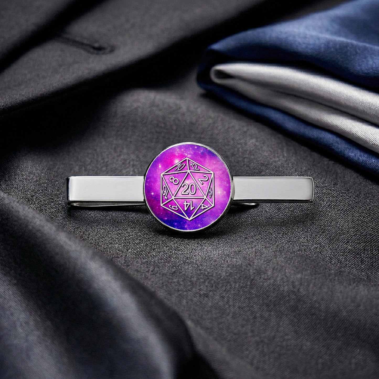 D20 Dice Tie Bar • Custom Colour Tabletop RPG Tie Clip • Geek Wedding Gift