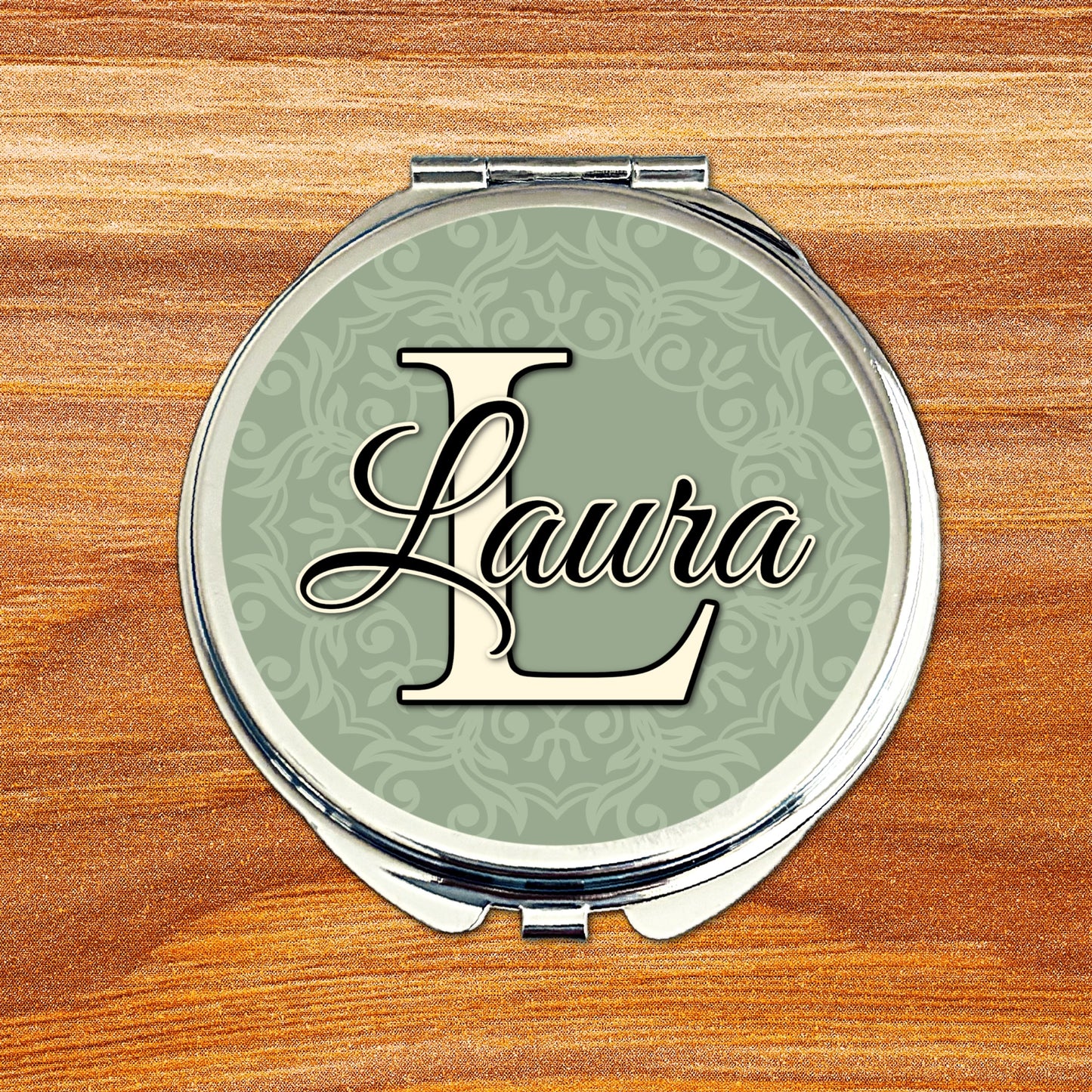 Green Wedding Colour Monogram Compact Mirror – Sage & Eucalyptus Bridesmaid Gift