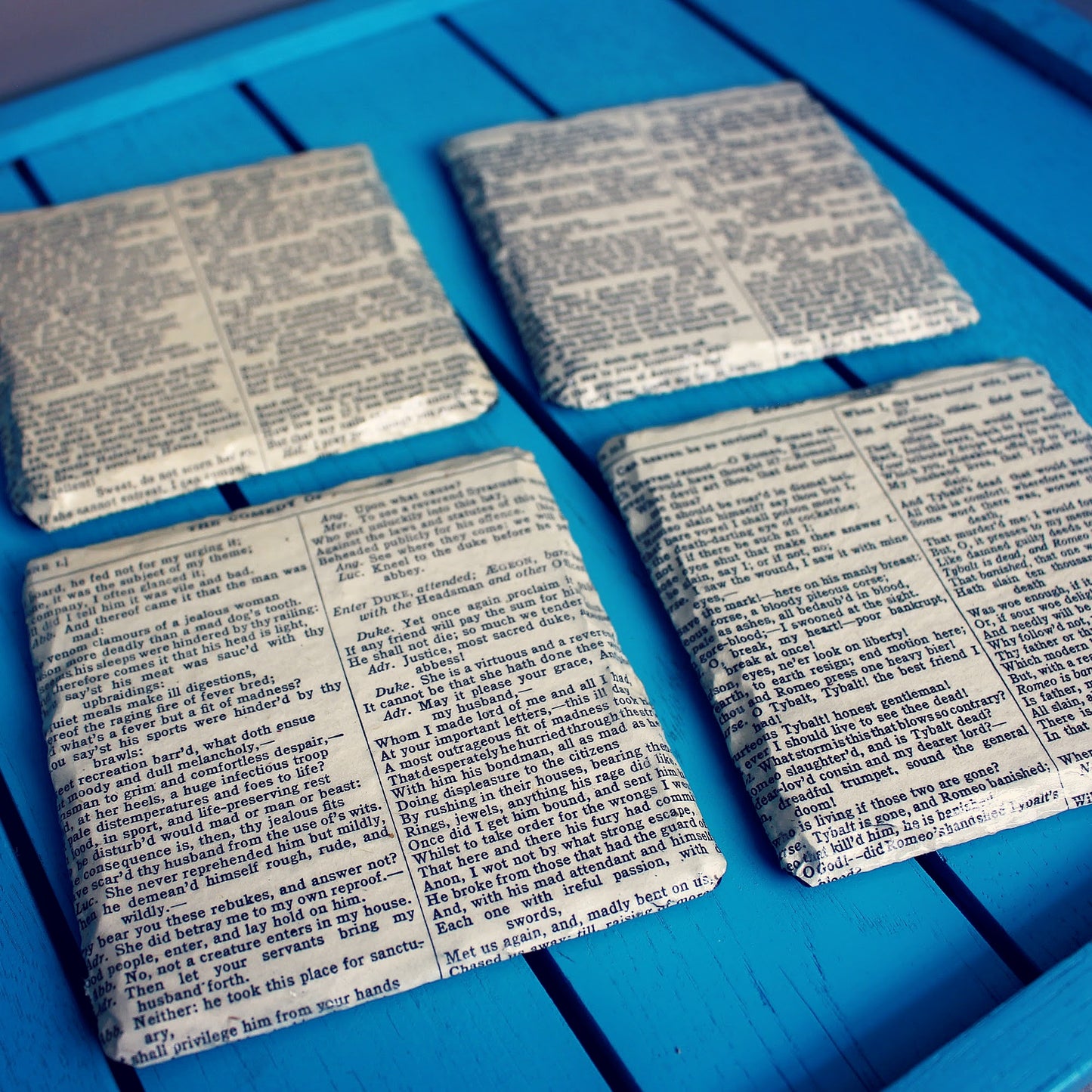 Reclaimed Book Page Slate Coasters Set of 4 • Vintage Literary Wedding Favours • Classic Book Gifts
