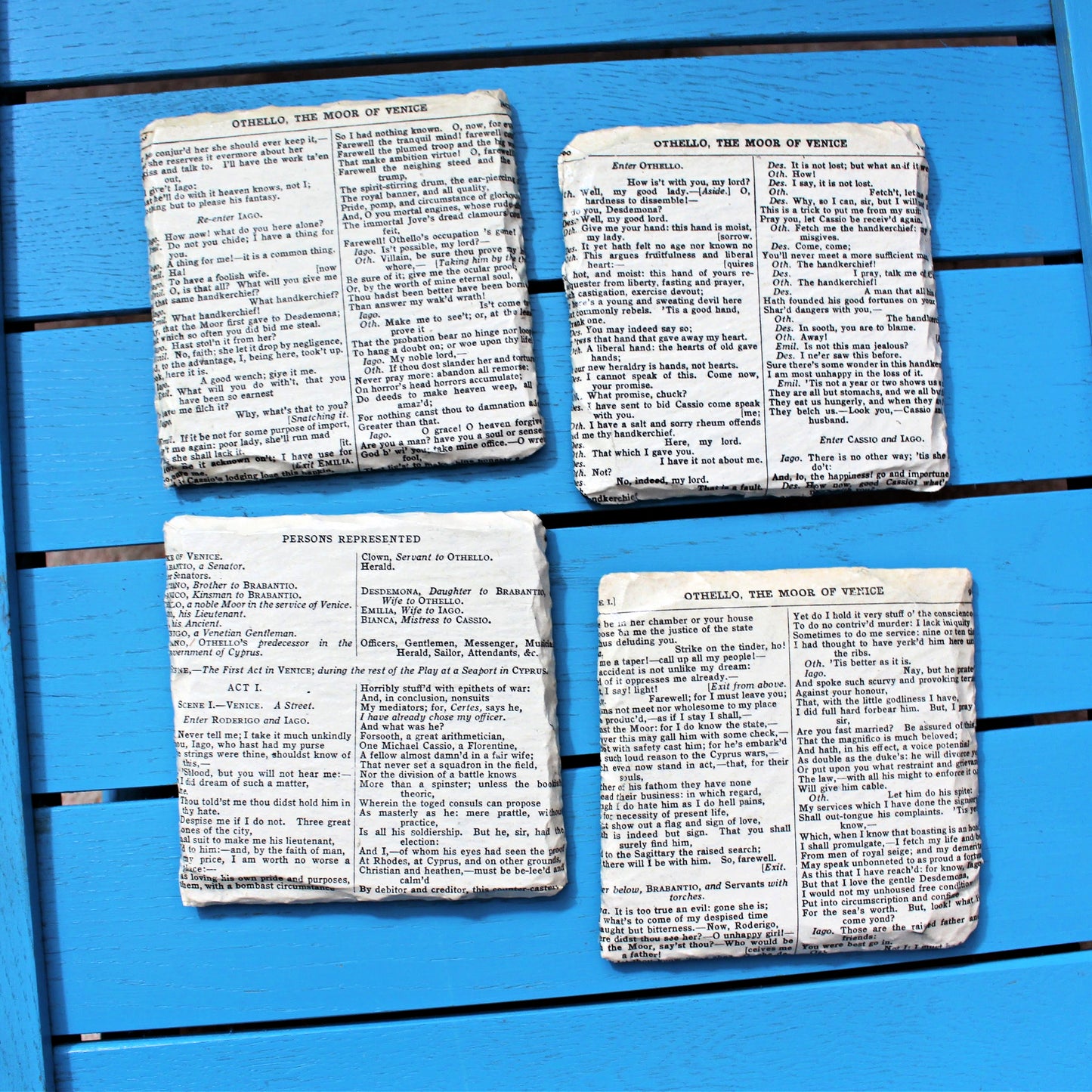 Reclaimed Book Page Slate Coasters Set of 4 • Vintage Literary Wedding Favours • Classic Book Gifts