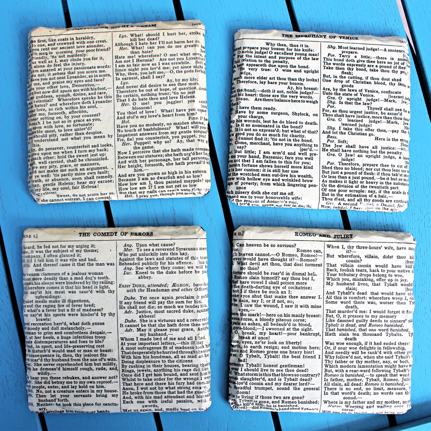Reclaimed Book Page Slate Coasters Set of 4 • Vintage Literary Wedding Favours • Classic Book Gifts