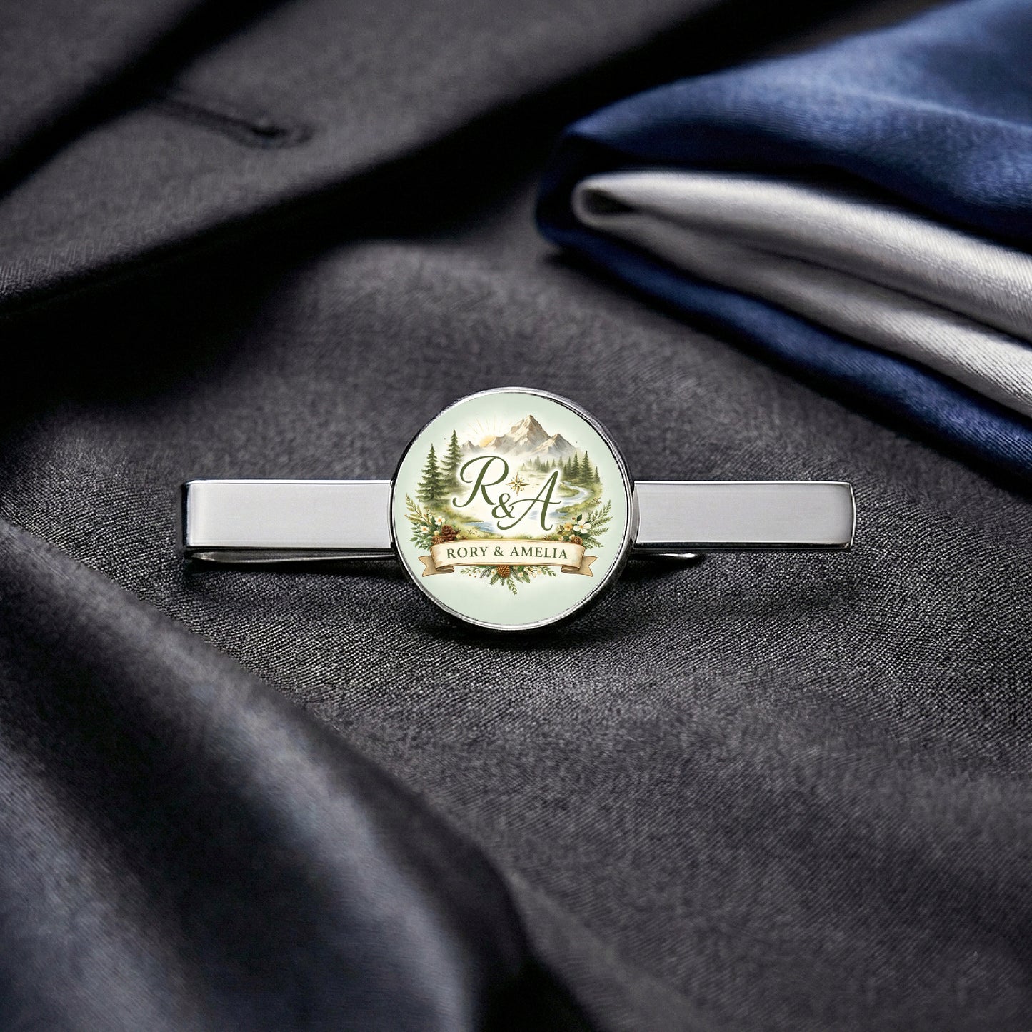 Personalised Wedding Logo Tie Clip • Groom & Groomsmen Gift • Custom Couple Logo Design